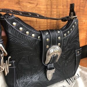 American West Tooled Black Shoulder Bag Never Used